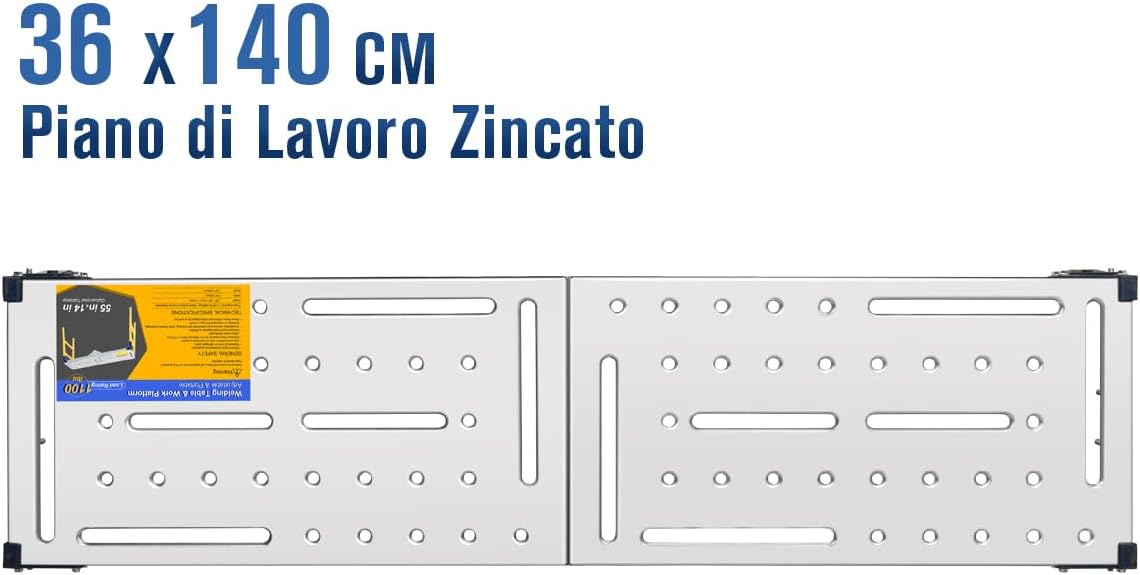 Piattaforma da Lavoro Multifunzione 2-in-1 | Trabattello Portatile Tavolo per Saldatura con Ruote | Lavoro Zincata 36x140 cm | Portata 500 KG