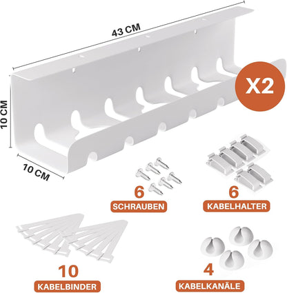 2er Set Kabelmanagement Schreibtisch Weiß – Kabelkanal ohne Bohren zum Kabel verstecken