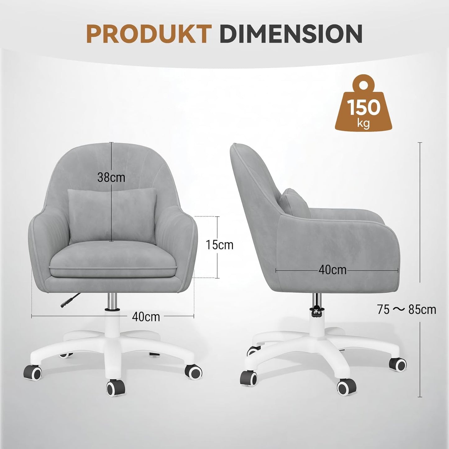 Home Office Chair, Velvet Chair with Pillow, 360° Swivel Height Adjustable Office Chair