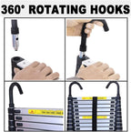 Scala Telescopica in Acciaio inossidabile da 5 m, antiscivolo, Scala Allungabile con 2 Ganci, 13 pioli, Scala multifunzione, facile da trasportare, portata 150 kg, EN131