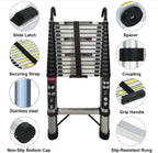 Scala Telescopica in Acciaio inossidabile da 5 m, antiscivolo, Scala Allungabile con 2 Ganci, 13 pioli, Scala multifunzione, facile da trasportare, portata 150 kg, EN131