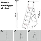 Scaletta 5 Gradini Pieghevole in Alluminio Leggera con Corrimano, Blocco di Sicurezza, Pedali Antiscivolo, Scala per Cucina Garage Casa