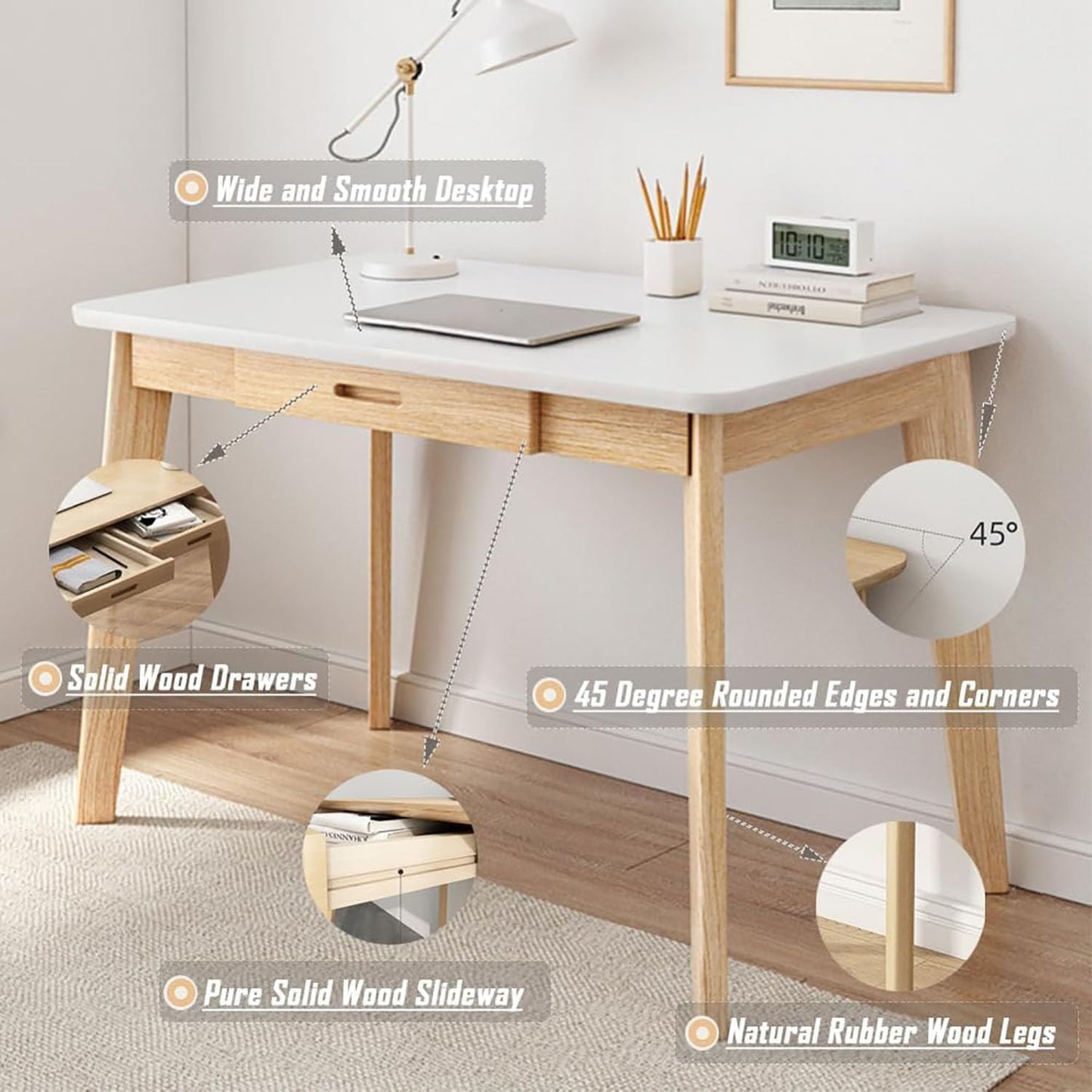 Holz Schreibtisch, Schreibtisch Klein mit Schubladen, Computertisch Im Heimbüro