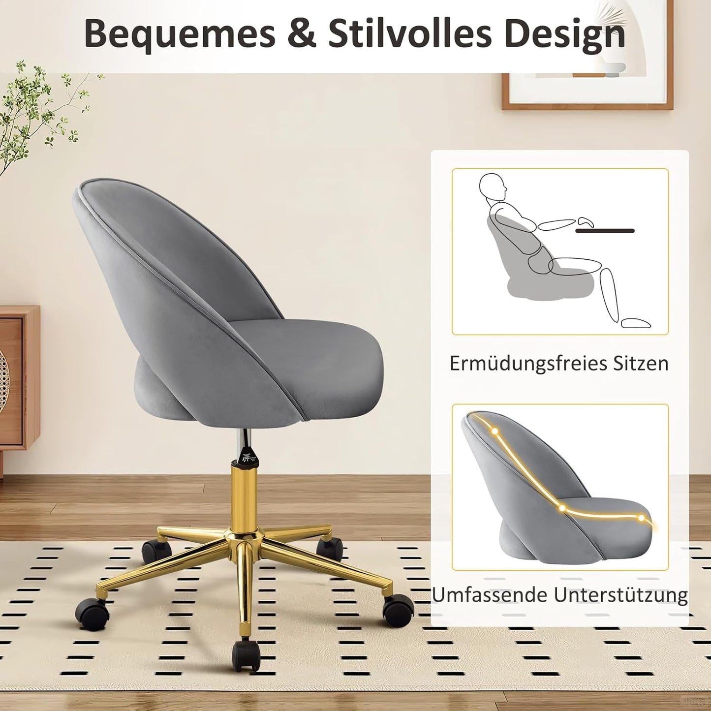 Office chair with gold frame Desk chair Dressing table chair