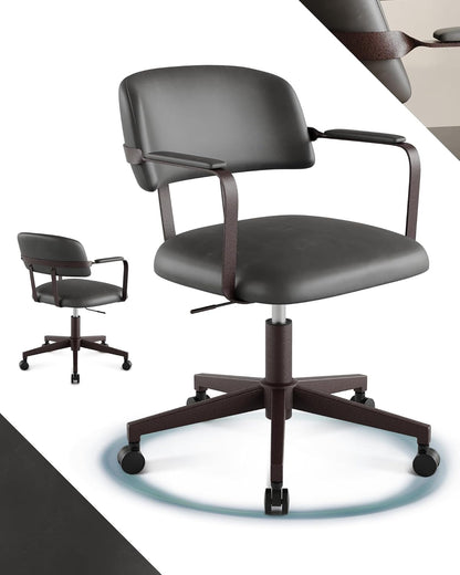 Office Chair Leather Aesthetic Desk Chair Ergonomic Swivel Chair with Wheels Armrests Retro Chair Vintage