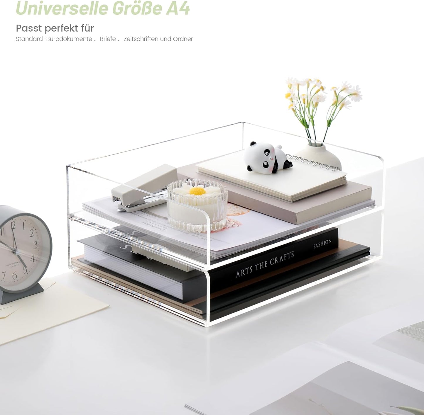 2 Stück Briefablage A4, Ablagefächer Stapelbar Dokumentenablage Querformat aus Acryl, Stabiler Schreibtisch Organizer
