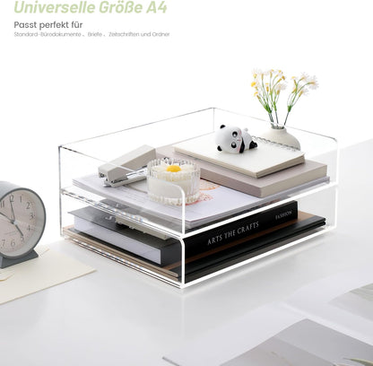 2 Stück Briefablage A4, Ablagefächer Stapelbar Dokumentenablage Querformat aus Acryl, Stabiler Schreibtisch Organizer