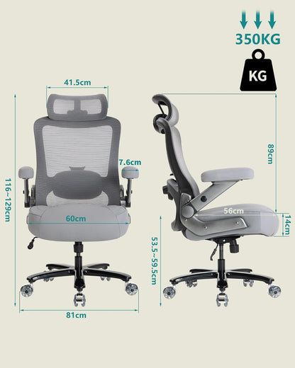 Office chair with lumbar support & headrest, load capacity up to 350 kg