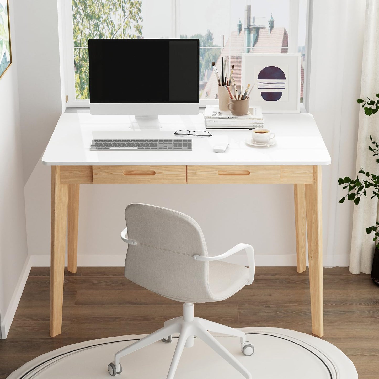 Holz Schreibtisch, Schreibtisch Klein mit Schubladen, Computertisch Im Heimbüro