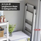 Scaletta 5 Gradini Pieghevole in Alluminio Leggera con Corrimano, Blocco di Sicurezza, Pedali Antiscivolo, Scala per Cucina Garage Casa
