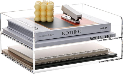 2 Stück Briefablage A4, Ablagefächer Stapelbar Dokumentenablage Querformat aus Acryl, Stabiler Schreibtisch Organizer