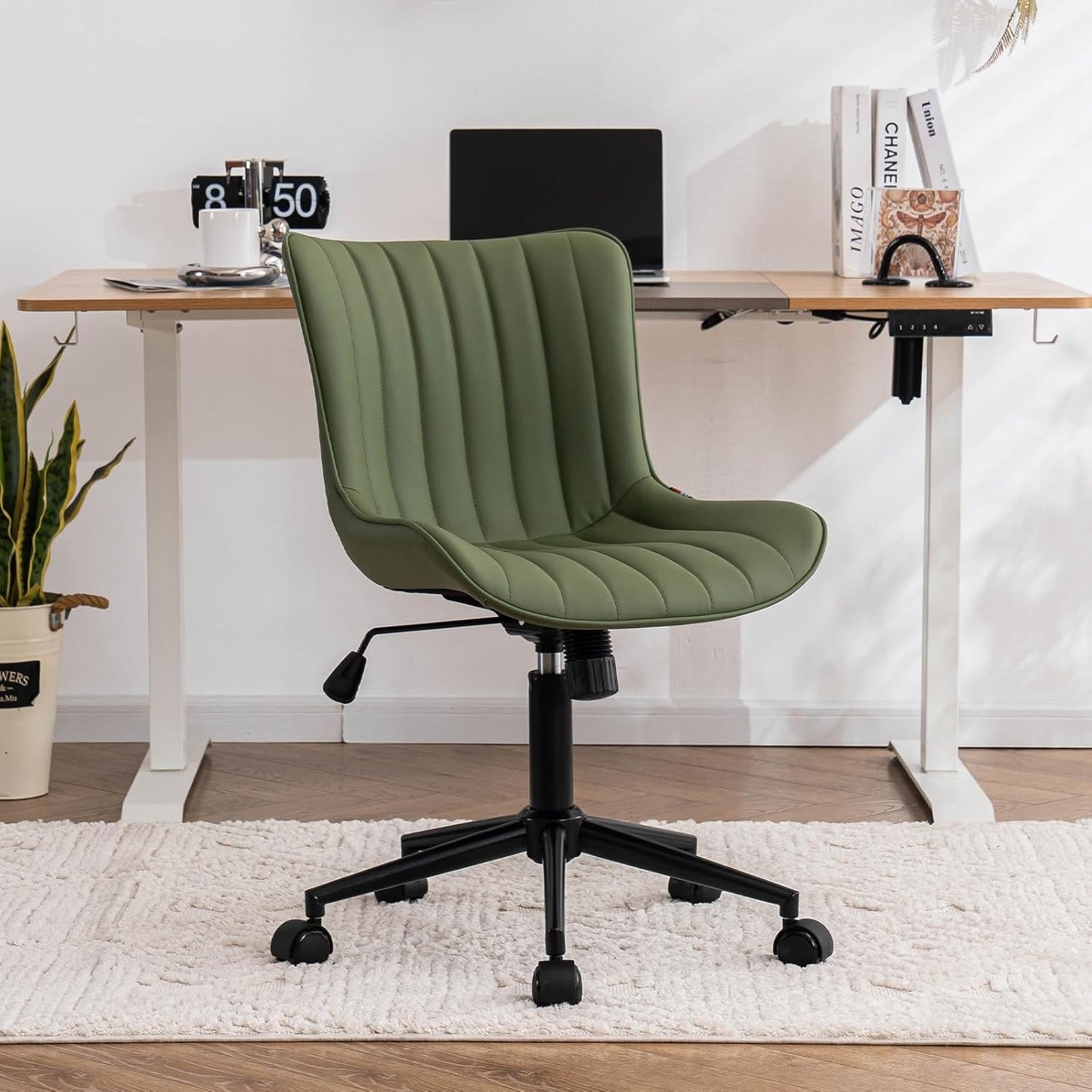 Bürostuhl Ergonomisch, Schreibtischstuhl Höhenverstellbar, Bürostuhl mit PU-Leder & Rollen