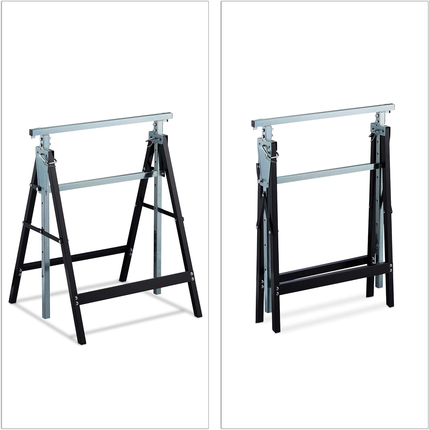 Cavalletto da Lavoro, Set da 2, Banco da Lavoro Resistente, max. 200kg, 80-130cm, Pieghevole, Nero-Argento