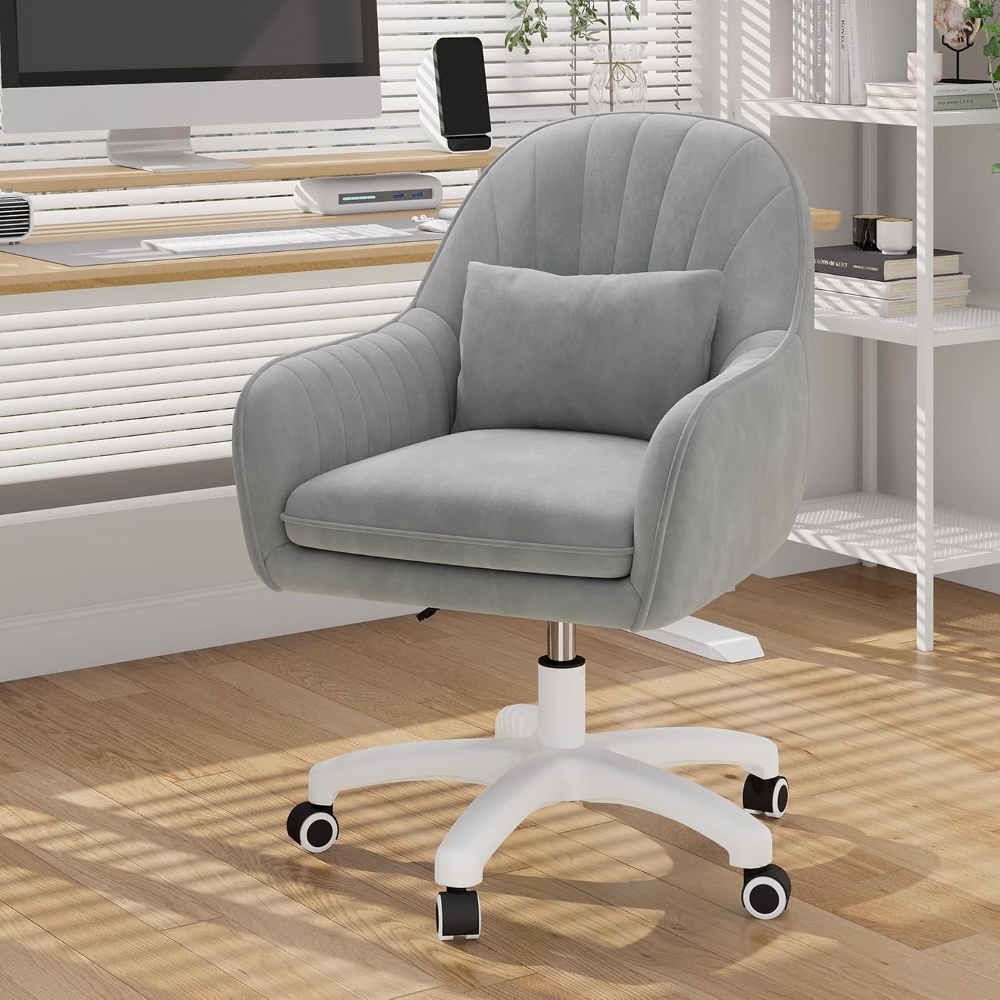 Home Office Chair, Velvet Chair with Pillow, 360° Swivel Height Adjustable Office Chair