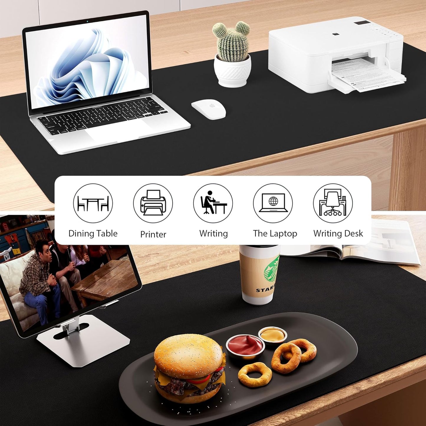 Cork Desk Pad, Double-Sided Desk Mat with Natural Cork & PU Leather, Mouse Pad/Table Protector Black