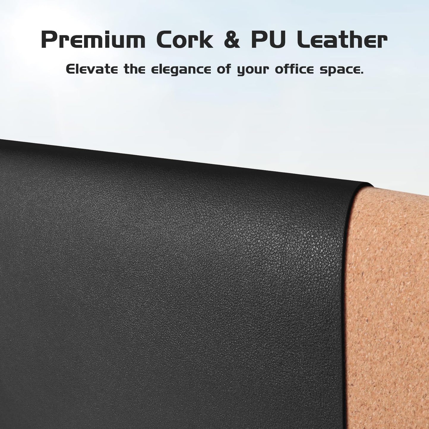 Cork Desk Pad, Double-Sided Desk Mat with Natural Cork & PU Leather, Mouse Pad/Table Protector Black