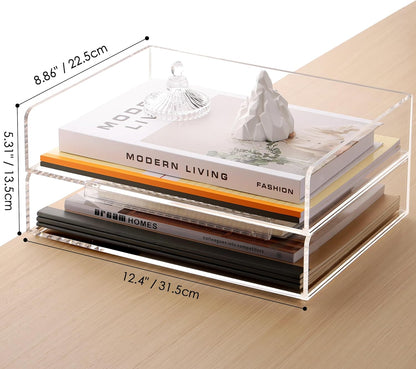 2 Stück Briefablage A4, Ablagefächer Stapelbar Dokumentenablage Querformat aus Acryl, Stabiler Schreibtisch Organizer