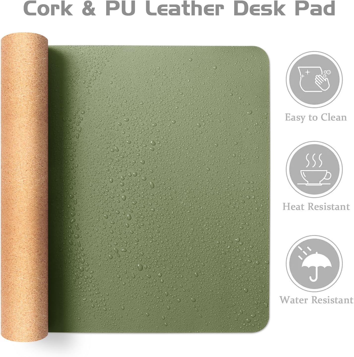 Cork Desk Mat, Reversible Desk Pad with Natural Cork & PU Leather, Mouse Pad/Table Protector Green