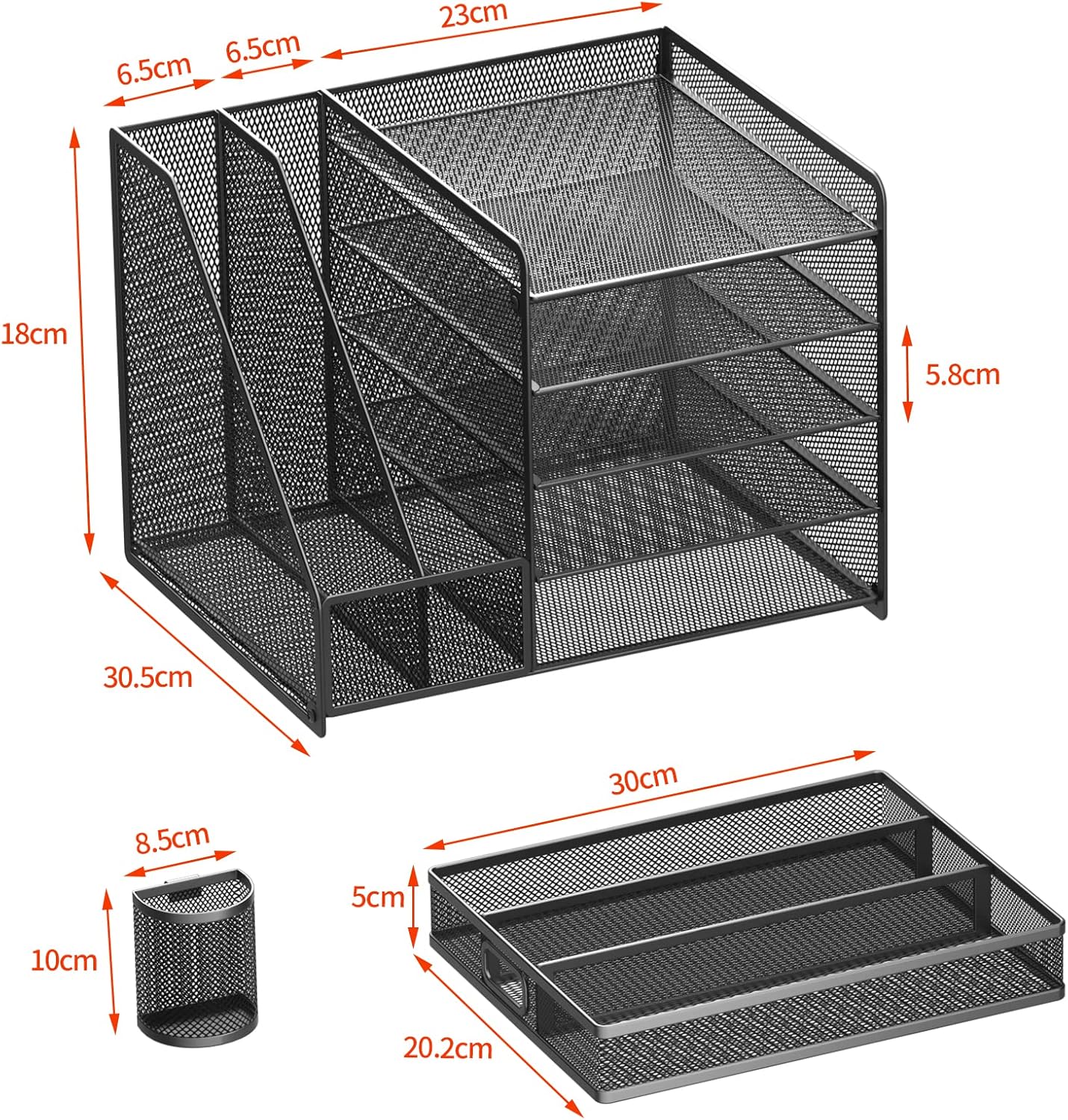 Schreibtisch Organizer mit Aktenhalter, 5-stufiger Papier Organizer mit Schublade und 2 Stifthaltern