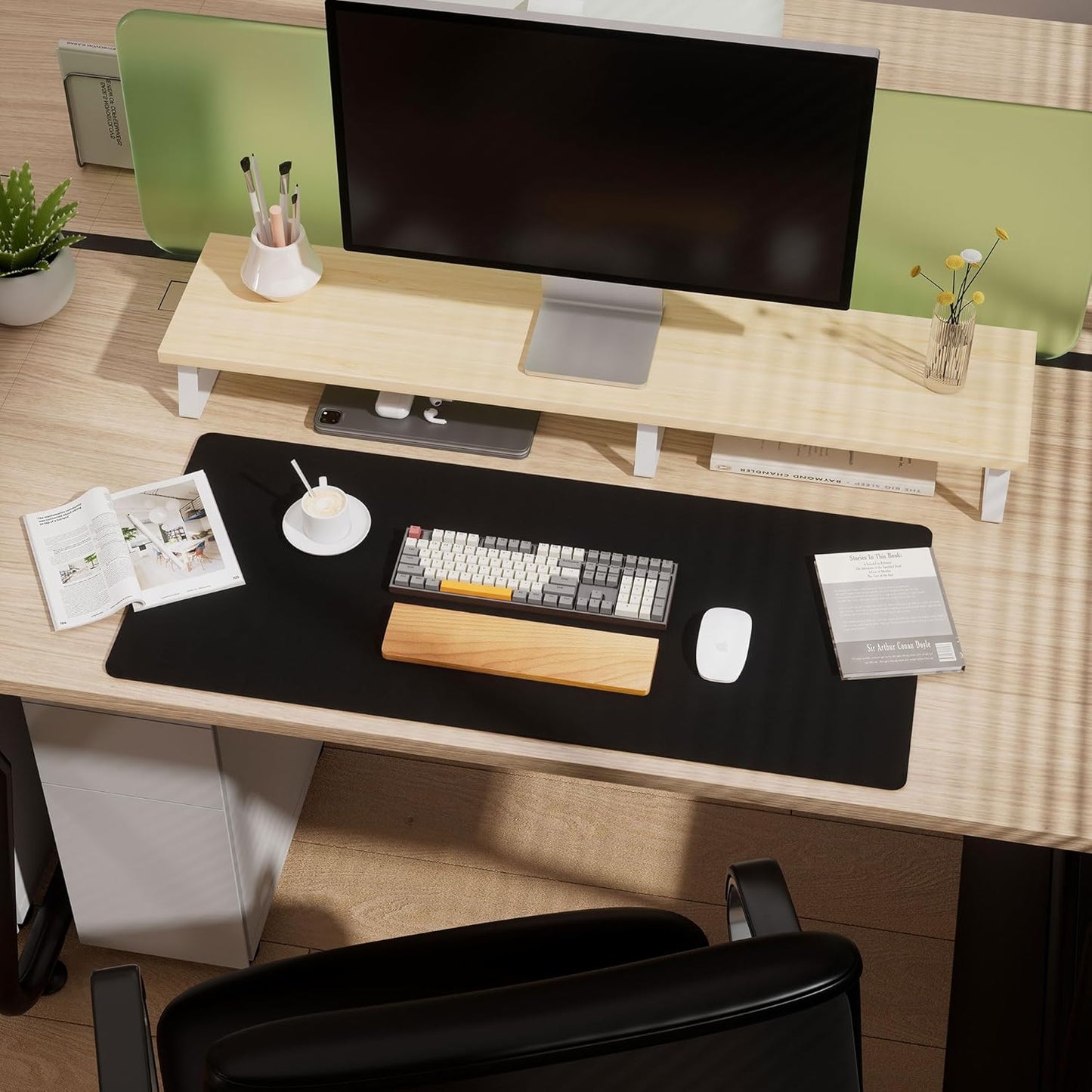 Cork Desk Pad, Double-Sided Desk Mat with Natural Cork & PU Leather, Mouse Pad/Table Protector Black